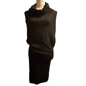 Cowl Neck Long Knit Sleeveless Black Silk, Cotton and Cashmere Dress Size M/L